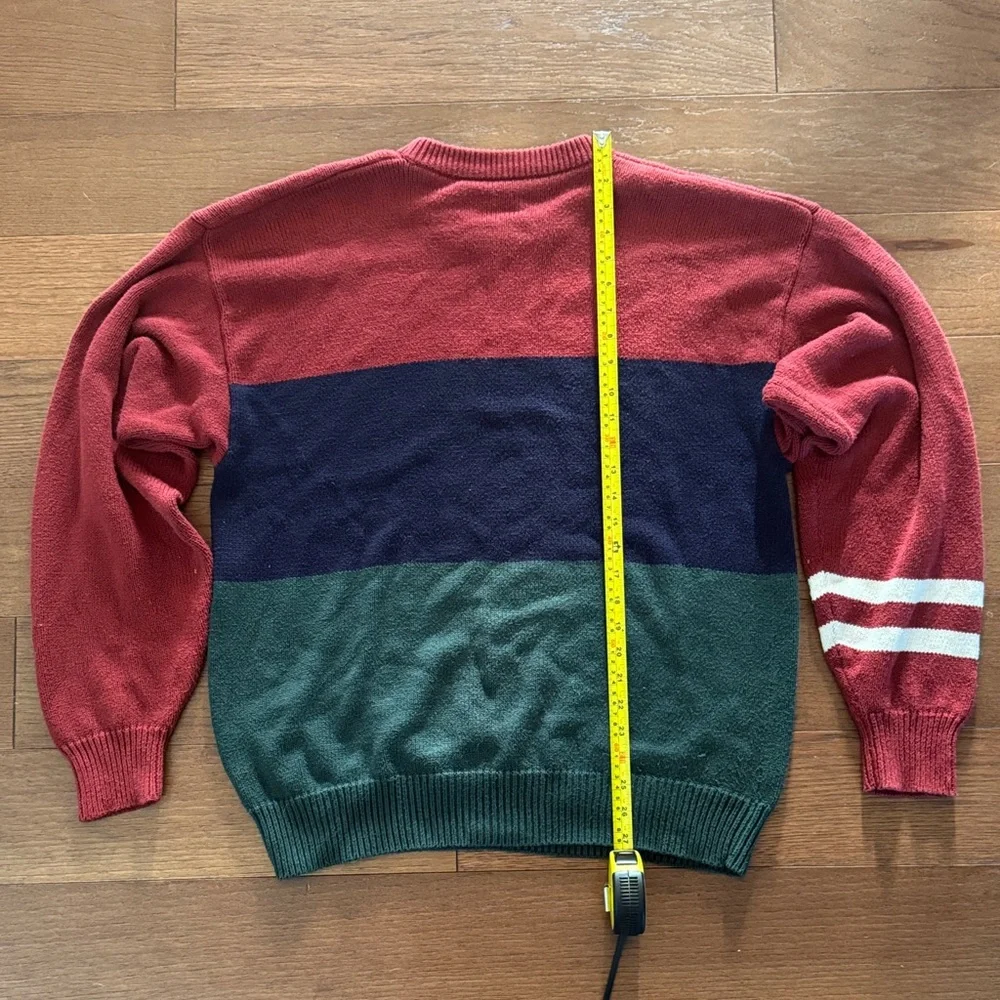 Vintage Men's Colorblock Crewneck Sweater - Red, Navy & Green w/ White Stripes